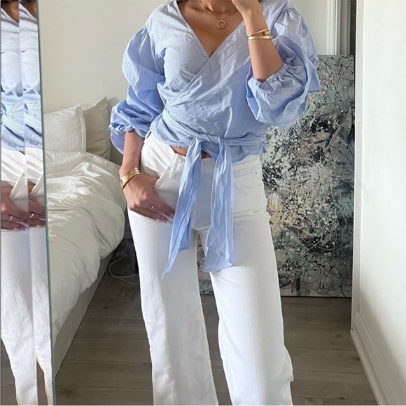 Club Monaco Wrap Pinstripe Top XS - Picture 2 of 7